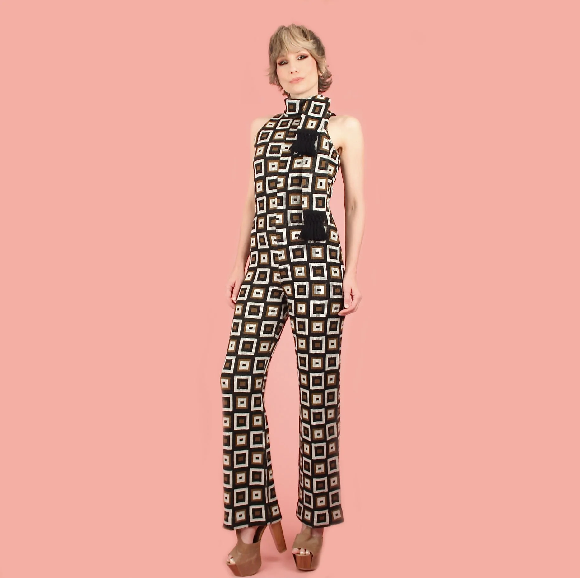 ViNtAgE 1960s Mod Op Art Geo Bell Bottom Jumpsuit — Hellhound Vintage